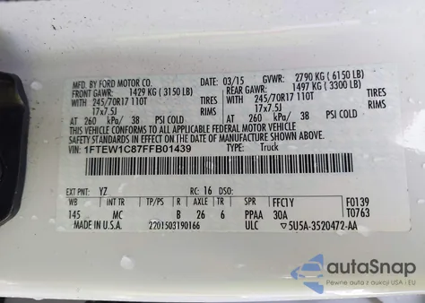 2015 Ford F-150 Xlt из США, поврежденный, VIN 1FTEW1C87FFB01439